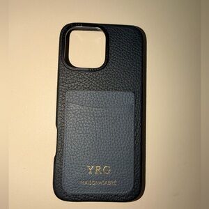 Maison de Sabre Leather Card Pocket Phone Case – Black with Blue Pocket